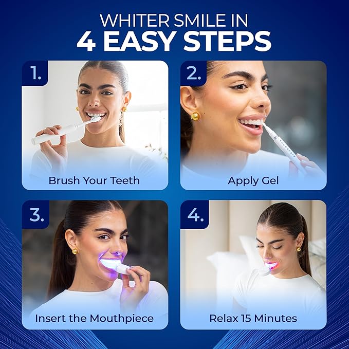 Euphauria Sensitive Teeth Whitening Kit with LED Light At Home, 12% Hydrogen Peroxide Teeth Whitening Gel Pen (Pack of 3), Enamel Safe, Rechargeable Wireless Red & Blue UV Whitening Spectrum with Case