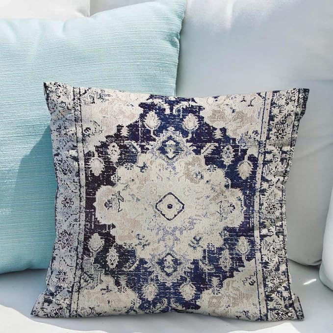 Snycler Boho Throw Pillow Covers 26x26 inch Set of 2 Boho Rug Carpet Double Sided Pattern Cotton Soft Pillow Case Cushion Cover Pillowcase for Couch Sofa Bed Decorative (Navy Blue)
