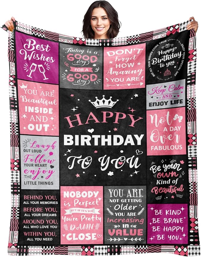Birthday Gifts for Women, Happy Birthday Blanket for Women 50" x 60" | Birthday Decorations for Women, Gift for Women Birthday Unique, Happy Birthday Gift for Her, Mom, Wife, Daughter, Sister