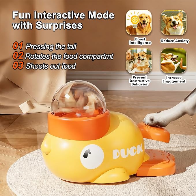 Duck Dog Treat Dispenser Toy, Interactive Slow Feeder Puzzle Toy | Duck design with interactive treat dispensing, slow feeding, and puzzle play to provide mental stimulation and reduce boredom