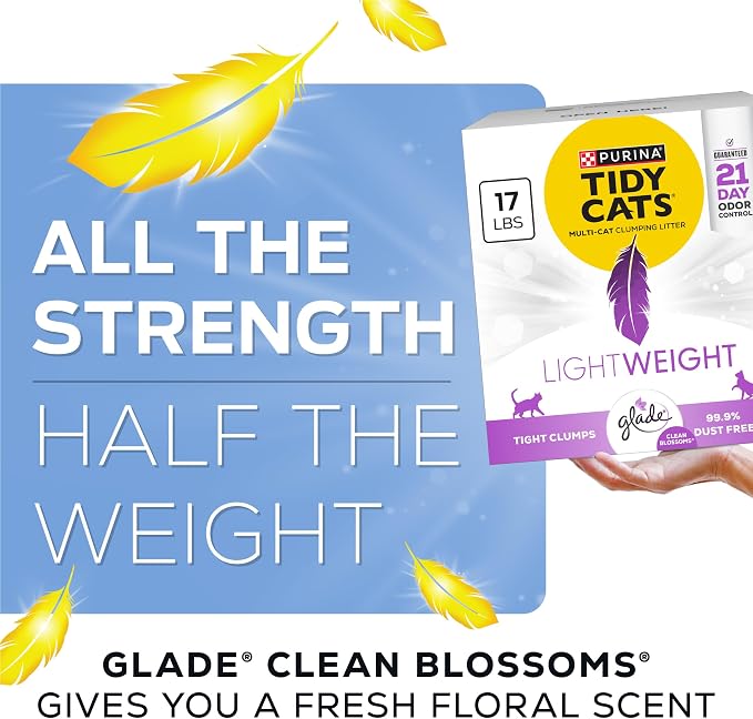 Purina Tidy Cats LightWeight Glade Clean Blossoms Litter, 17 lb | Glade Scented, tight clumping and low-dust formula offers 21-day odor control for multi-cat homes