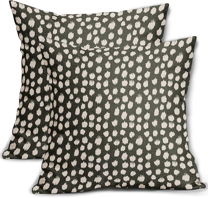 Olive Green Cream Pillow Covers 22x22 Set of 2 Boho Design Polka Dot Throw Pillows Modern Brush Strokes Decorative Outdoor Pillowcase Square Cushion Cover Linen Pillow Case for Home Sofa Couch Bed