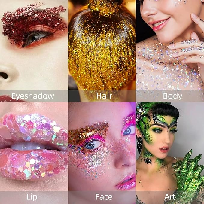 Body Glitter Stick, Perfect Holographic Sequins Face Paint Glitter Neon Outfit Rave Festival Party Accessories Hair and Body Glitter Gel Makeup (Blue & White)