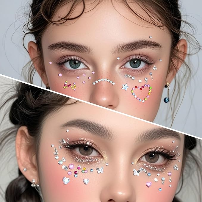 SAOROPEB 5 Sheets Face Gems Face Jewels Stickers, Self Adhesive Eye Body Face Nail Crystal Rhinestones Rainbow for Women Festival Accessory and Nail Art Decorations