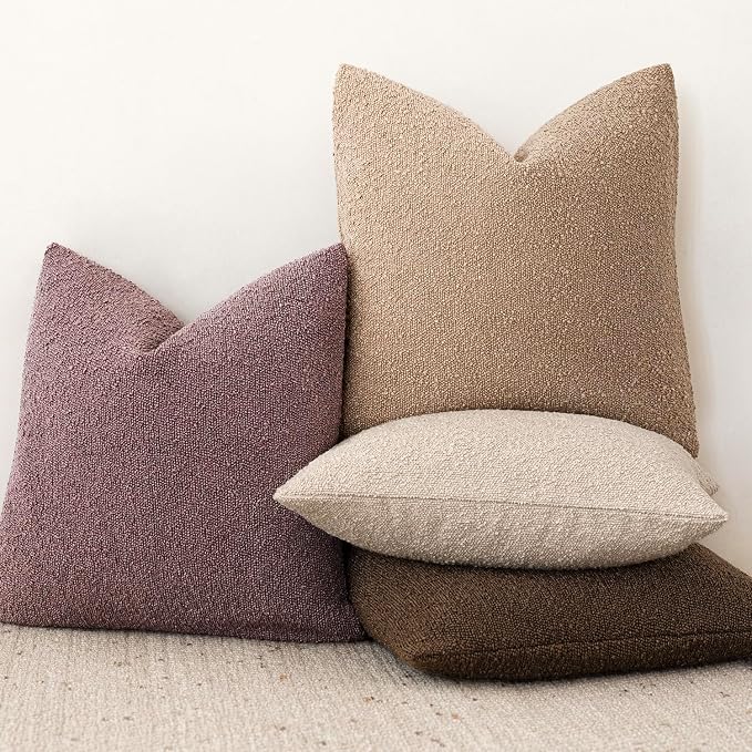 Foindtower Pack of 2, Decorative Textured Boucle Throw Pillow Covers Neutral Accent Solid Pillow Cases Cozy Soft Couch Cushion Case for Chair Sofa Bedroom Living Room Home Decor 22x22 Inch Dark purple