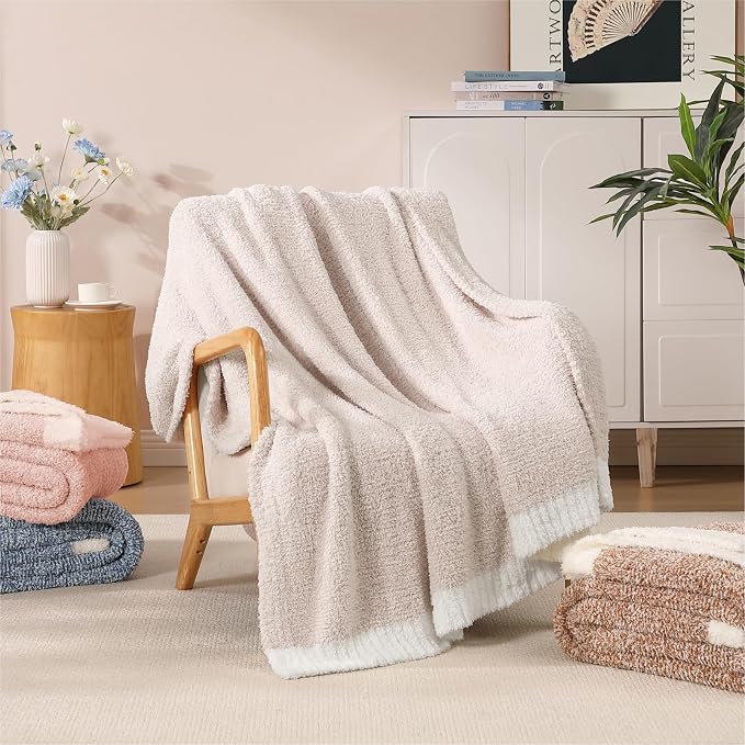 Soft Throw Blanket for Couch-Cozy Reversible Knitted BlanketsW | Lightweight Warm Fluffy Decor for Women, Mom, Her & Girls, Sofa, Chair, Bed, 50x70in, Cationic Dyeing Taupe