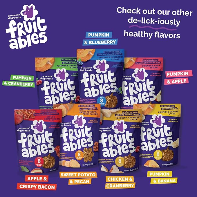Fruitables Baked Dog Treats, Pumpkin Snacks for Dogs, Low Calorie & Delicious, No Wheat, Corn or Soy, Healthy Puppy Training Treats, Made in the USA, Apple and Crispy Bacon Flavor, 7oz | Healthy Dog Treats, Training Treats, Crunchy Dog Biscuits, Limite...