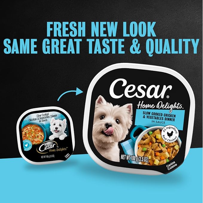Cesar Loaf and Delights Wet Dog Food, Variety Lovers Pack, 3.5 oz, 36 Count | Real beef or chicken #1 ingredient, no fillers or artificial flavors, easy to digest, slow-cooked, easy-peel trays