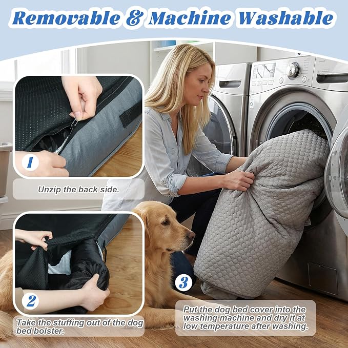 GGIB Cooling Dog Bed Mat with Bolster Pillow Washable Dog Couch Cover Breathable Summer Pet Couch Bed Protector Indoor(Medium, Cooling Grey)