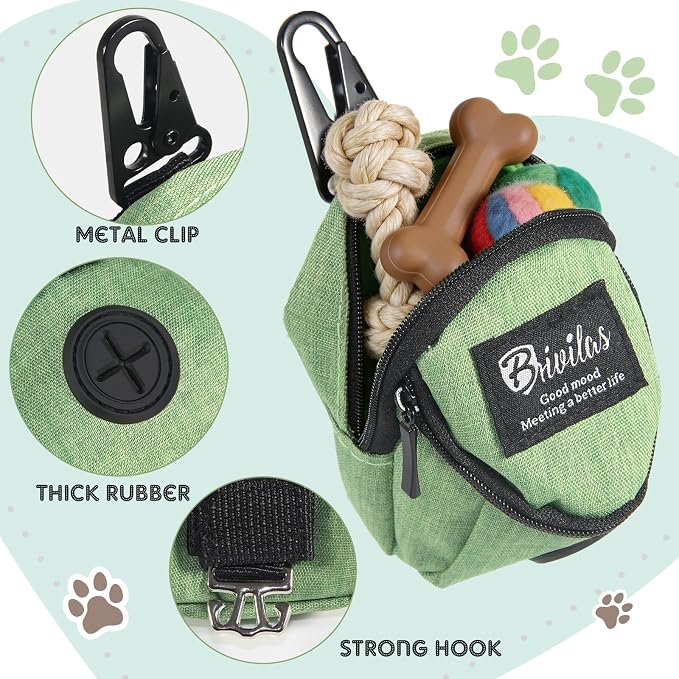 2 Pcs Dog Treat Pouch Pet Dog Poop Holder Dispenser Outdoor Carrier Waste Bag Zipper Pouch with Metal Button for Most Leash (Green, Red)
