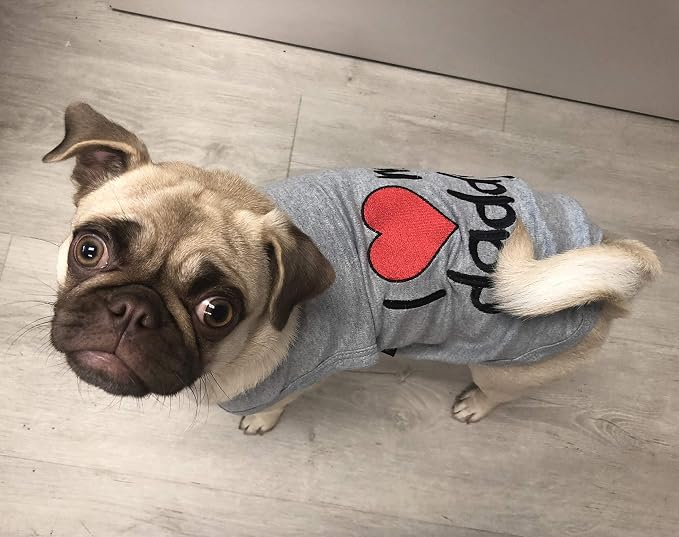 Parisian Pet Dog Shirt - 100% Cotton Shirts for Large Dogs - Grey Sleeveless Dogs Clothes - Lightweight and Breathable Puppy Clothes - Stretchy Dog Apparel - I Love My Daddy T Shirt for Pet