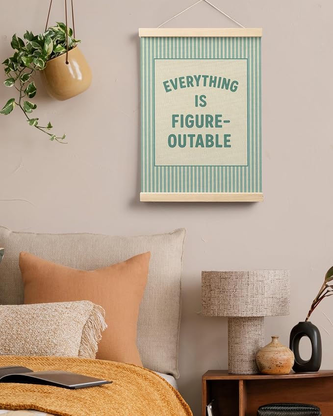FGFK Everything Is Figureoutable Positive Affirmations Wall Art Poster Hanger Frame, Retro Cyan Inspirational Canvas Prints Framed Wall Decor for Office Classroom Home Bedroom, 12x16 Inch