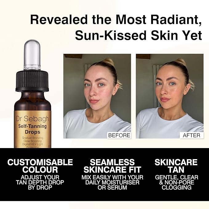 Dr Sebagh Self-Tanning Drops (0.17 fl oz) - Customizable Self Tanner Drops for Face - Streak-Free, Scent-Free Face Tan Drops - Natural Golden Glow Sunless Tanning Drops for Radiant Skin
