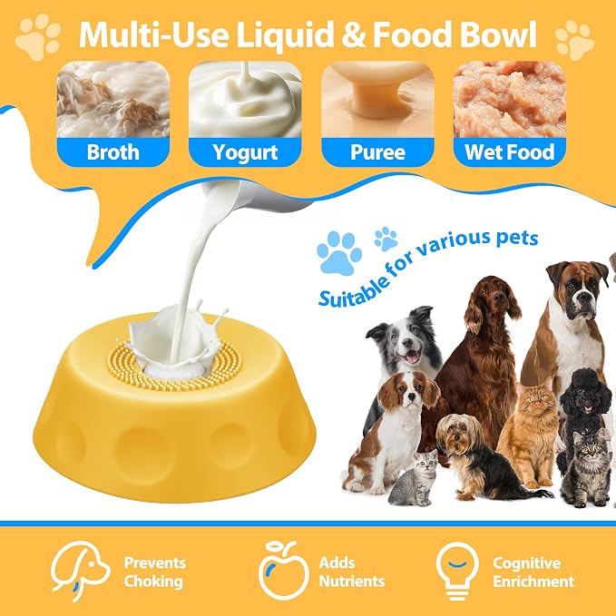 Dog Lick Bowl with Rolling Ball, Slow Feeder Dog Bowls for Liquid Treats & Bone Broth, Interactive Lick and Roll Bowl for Dogs, Spill-Proof Dog Licking Toy for Anxiety Relief & Digestion