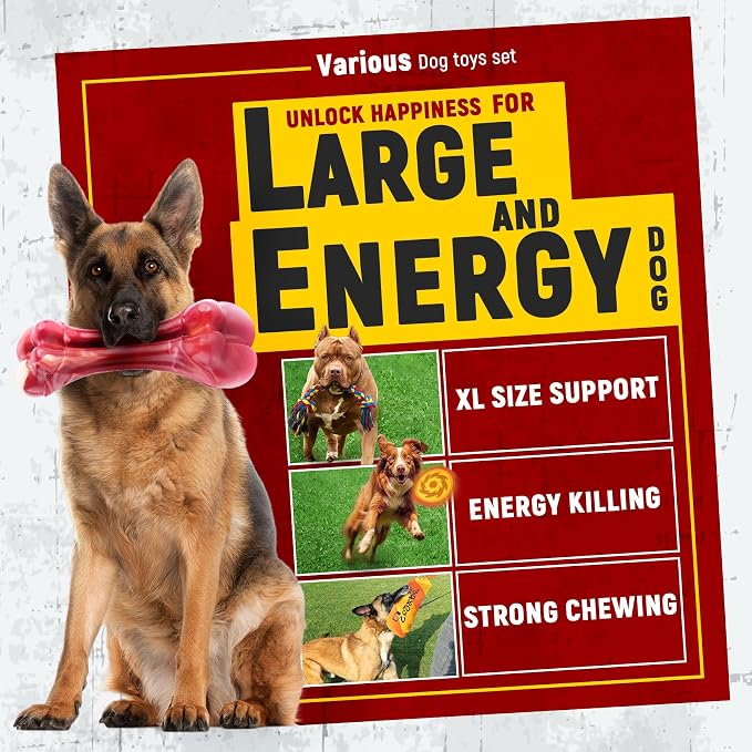 Zeaxuie 12-Pcs Variety Dog Toys for Aggressive Chewers, Medium & Large Dogs