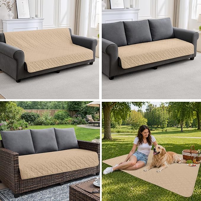 PAWFINITY Waterproof Arm Chair Covers for Dogs, Pet Blanket for Couch | Paw Print Quilted, Hair Resistant, Anti Cat Scratch, Washable Furniture Protector for Single Sofa Cushion, 30x30 Inch, Beige