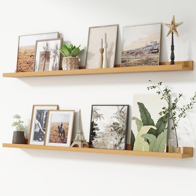 Picture Ledge Shelf, Long Floating Shelves for Wall, 52" W Set of 2, Oak | FSC Certified Engineered Wood, Wall Mounted Bookshelf, for Nursery Living Room Bedroom, Easy Install