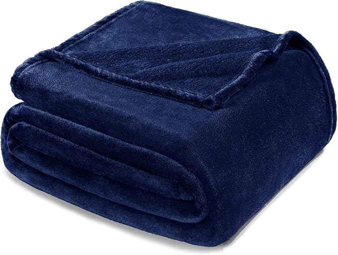 Exclusivo Mezcla Soft Fleece Blanket Queen Size for Bed, Navy Blue | 90x90 Inches, Double-Sided Brushed Flannel, Lightweight Plush Cozy Blanket for Home Decor, All Season, Machine Washable