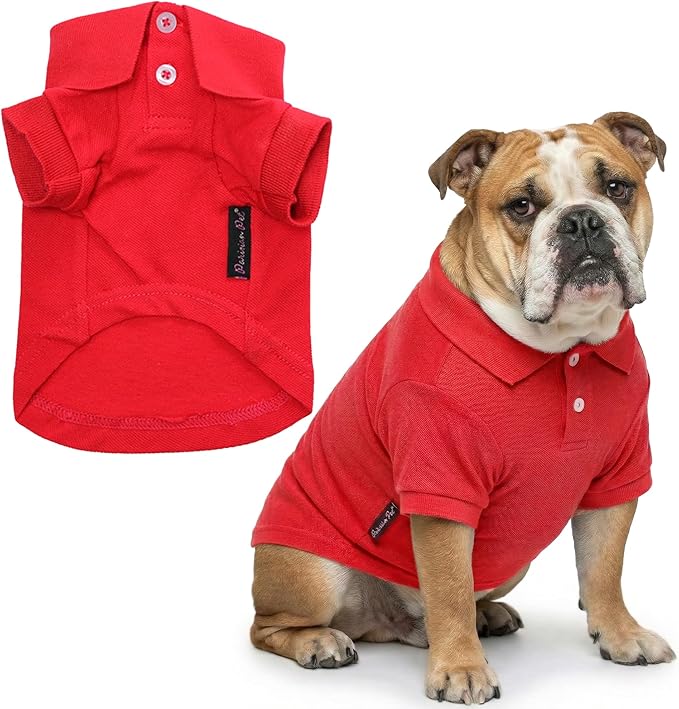 Parisian Pet Dog Polo Shirt – Classic Red Cotton Pet Apparel with Collar & Buttons, Soft Breathable Puppy T-Shirt, Cute Dog Clothes - Ideal Summer Clothes for Large Dogs - Shirts for Dogs Boy Girl