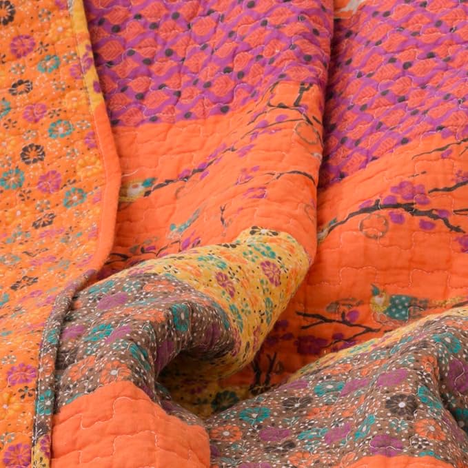 Lush Decor Royal Empire Reversible Cotton Throw Blanket, 50" W x 60" L, Tangerine - Throw Blankets for Bed - Couch Blanket - Boho Throw Blanket for Couch
