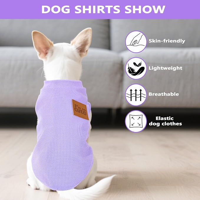 2 Pack Dog Shirt Vest Dog Clothes for Small Dogs Summer Waffle Puppy T-Shirts Soft Sleeveless Pet Clothes Lightweight Medium Large Doggy Outfit Cat Clothing (Purple+Khaki, X-Large)