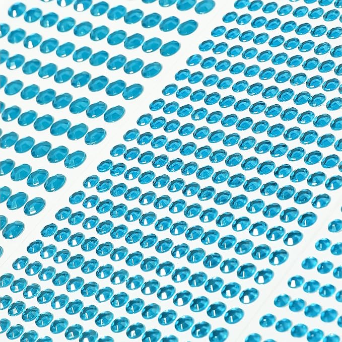 3555pcs Self Adhesive Face Gems for Makeup, Festival Jewels, Hair Gems, Rhinestone Stickers for Face, Eye, Makeup, Nail, Body, Crafts 5sheets (lightblue-3/4/5/6/8mm)