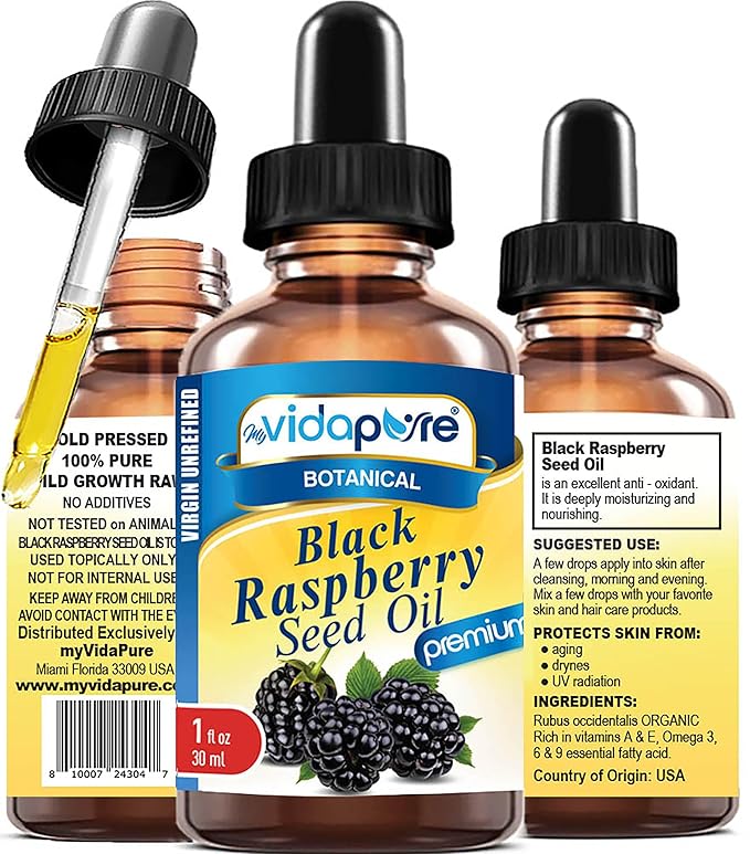 MYVIDAPURE BLACK RASPBERRY SEED OIL 100% Pure VIRGIN UNREFINED for Face, Body, Hair, Lip Care, Nails (1 Fl Oz)