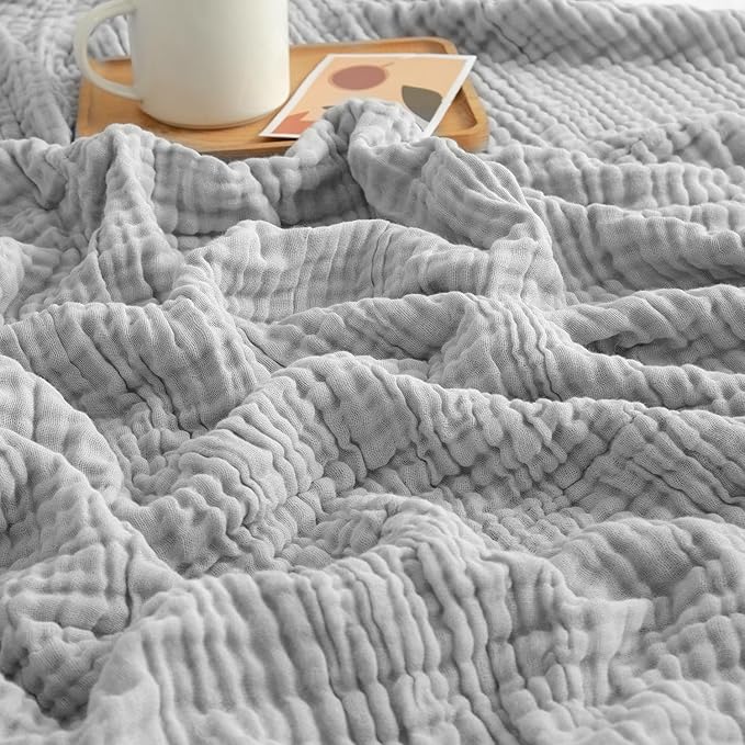 EMME Muslin Blankets for Adults Throw Blanket for Couch Breathable Gauze Soft Lightweight Airy Light Grey Twin XL 66" x 90"