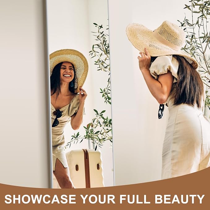 Arched Full Length Mirror with Stand, 56x15 Silver Floor Mirror | Aluminium alloy frame with HD float glass for distortion-free reflection. Free standing or wall mounted.