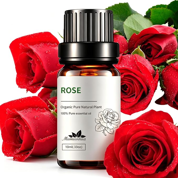 Rose Essential Oil, 100% Pure & Natural – Rose Oil for Aromatherapy Diffuser, Skin & Hair Care, Perfume, Soap & Candle Making, 0.33 Fl Oz / 10ml Mumianhua