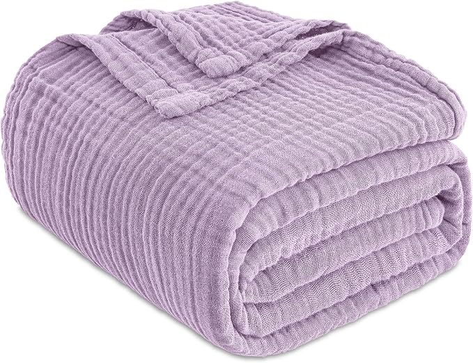 EMME Muslin Blankets for Adults Throw Blanket for Couch Breathable Gauze Soft Lightweight Airy Lavender Twin 60" x 80"