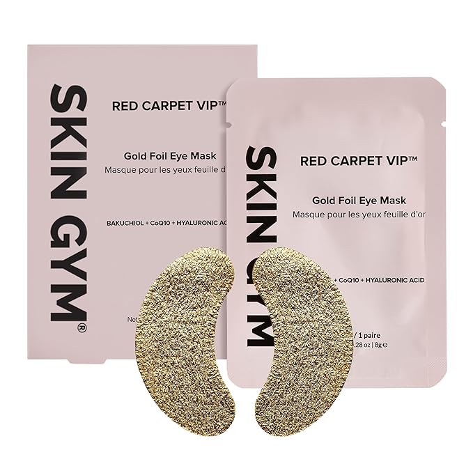 SKIN GYM Gold Foil Eye Mask 5 Pack, Hydrating and Brightening Under-Eye Treatment with Bakuchiol and Hyaluronic Acid
