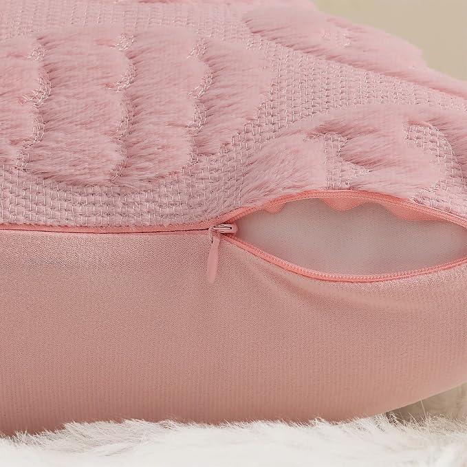 decorUhome Pink Faux Fur Egg Throw Pillow Covers 18x18 Set of 2 | Plush Soft Wool Jacquard Pink Cushion Covers, Modern Farmhouse Neutral Easter Holiday Decor Pillow Covers for Couch Sofa Bed