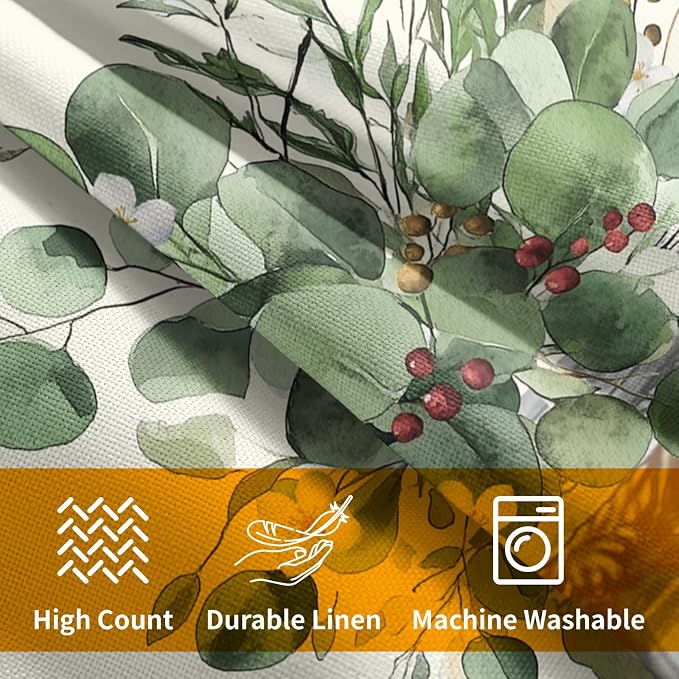 Kawani Eucalyptus Throw Pillow Covers 16x16 Inch Set of 2 Spring Summer Watercolor Green Leaves Floral Mason Jar Pillowcase Cotton Linen Square Cushion Case for Couch Sofa Bed Home Decor