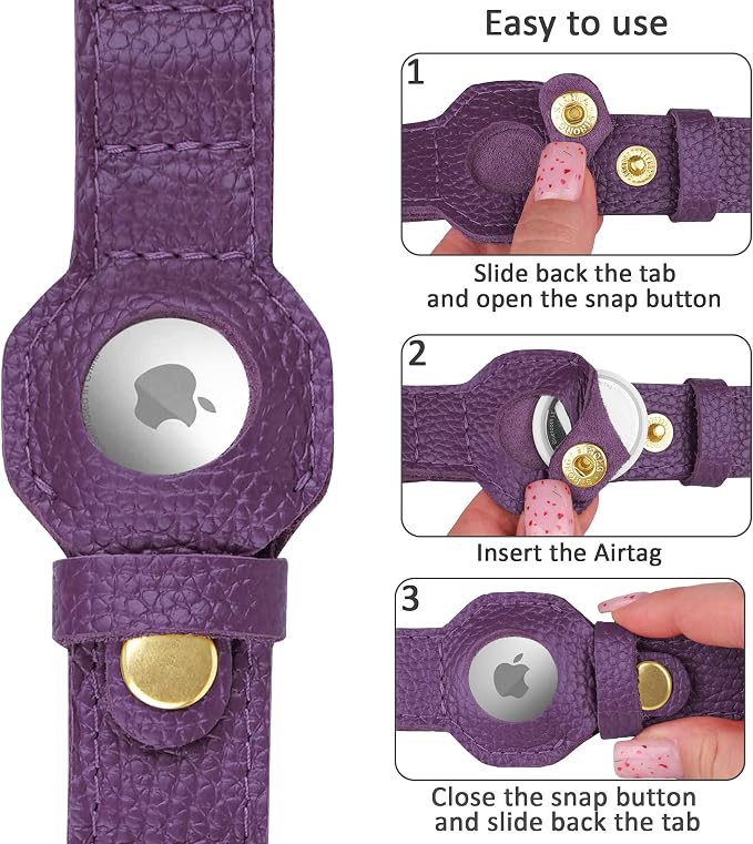 Leather Airtag Dog Collar - Soft Tracking Dog Collar with Apple AirTag Holder and Metal Buckle - Safety GPS Pet Collars for Small Medium Large Dogs Puppy Pink Red (Purple, XL, 20"-25" Neck Fit)