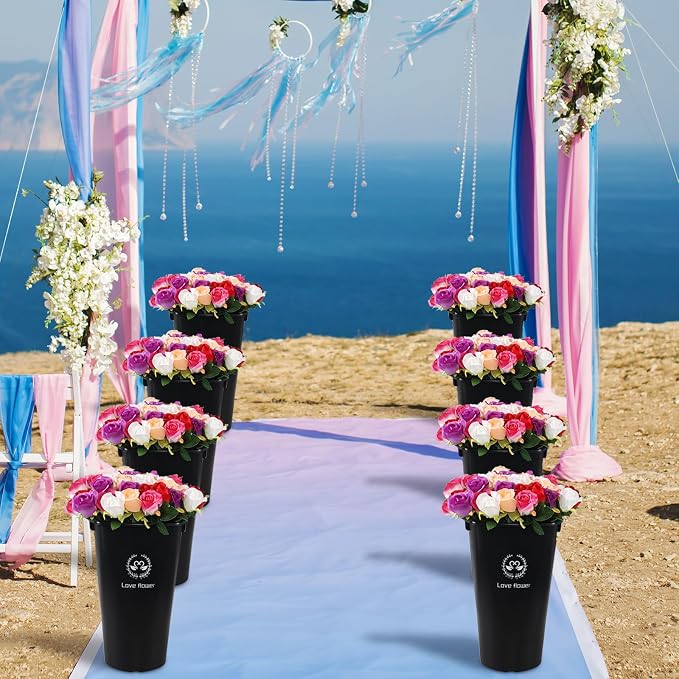 Teyyvn Floral Buckets, 4-Pack Tall Plastic Flower Containers, Black | 19.92 Inch, Durable Vase Buckets for Fresh-Cut Flowers, Arrangements, Wedding, Event, and Retail Display