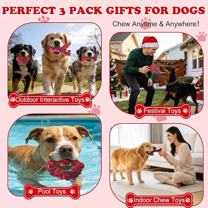 3Pack Bone Indestructible Dog Chew Nylon Toys for Aggressive Chewers