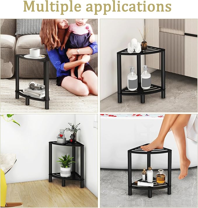 Stainless Steel Shower Stool, Shower Stool for Inside Shower,Corner Shower Bench for Shaving Legs，Shower Foot Rest for Small Bathroom, Matte Black Shower Seat