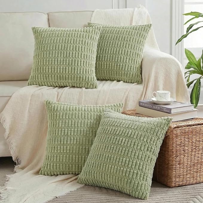 Fancy Homi 4 Packs Decorative Throw Pillow Covers for Living Room Couch Bed, Modern Farmhouse Boho Home Décor Accent Cushion Case, 22" x 22", Sage Green