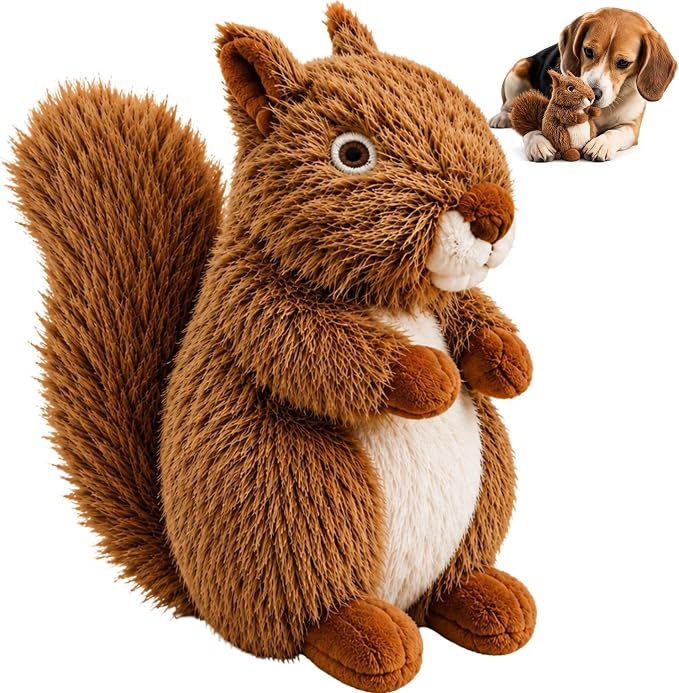 Squirrel Dog Toy Squeak Toys Plush Pet Toys | Interactive Stuffed Animal Toy Stuffed Animals Chew Toy for Dogs | Plush Puppy Toy | Stuffed Squirrel Dog Toy