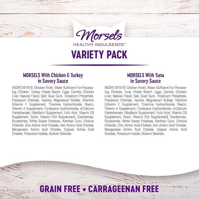 Wellness Healthy Indulgence Morsels Variety Pack Adult Wet Cat Food, Natural, Protein Rich, Grain Free, 2 Flavors, 3 oz, Pack of 8 Pouches