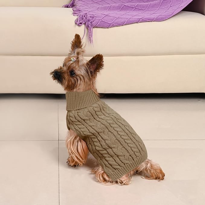 Dog Sweater 2 Pack for Small Dogs, Size S, Red & Brown | Stretchy cable knit turtleneck, machine washable, high belly cut, comfy winter fit for Chihuahua, Maltese