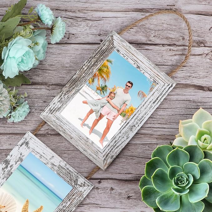 QUTREY 4x6 Picture Frames Collage, 3 Openings 4 x 6 Vertical Hanging Photo Frames Display 4 by 6 inch Pictures for Wall Decor, Distressed White