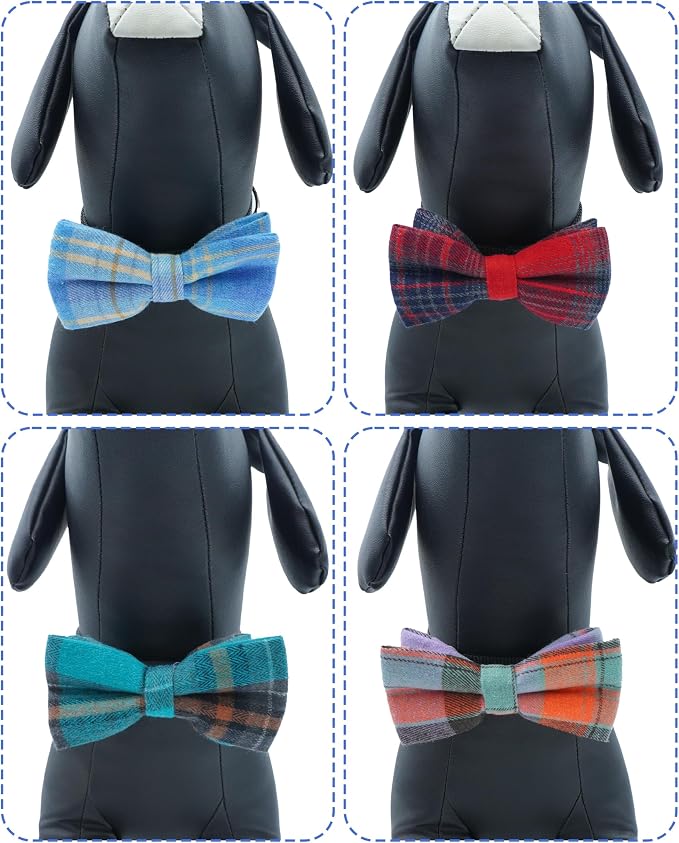PET SHOW 8 Pack Dog Bowties Plaid for Large Dogs Slide on Collar