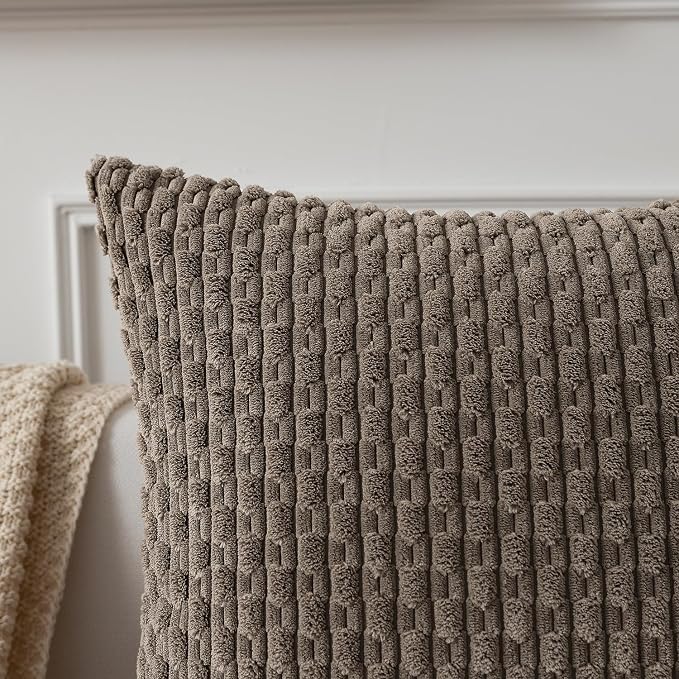 Kevin Textile Soft Corduroy 14"x24" Lumbar Pillow Cover 1 Pack, Light Brown | Boho Stripe Plush Corduroy Decorative Oblong Cushion Cover Modern Farmhouse Home Decor for Sofa Couch Bed Chair