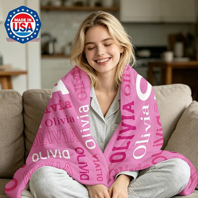 Custom Blanket with Name, Personalized Name Blankets for Teen Girls Boys Kids Baby, Customized Flannel Throw Blanket Gifts for Christmas Birthday - Printed in USA