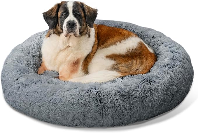 Best Friends by Sheri Original Calming Donut Dog Bed, Gray, XL, 45" | Machine-Washable Cover, Shag Faux Fur, Orthopedic Support, Sense of Security, Water-Resistant Base, XL Dogs Up to 150 lbs