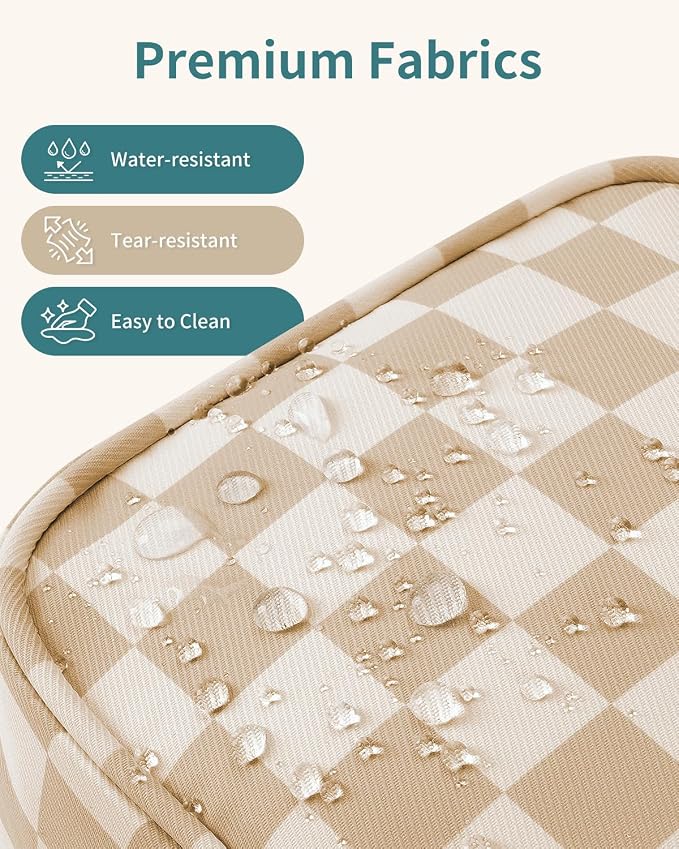 Narwey Checkered Travel Toiletry Bag for Women Traveling Dopp Kit Travel Bag for Toiletries Cosmetic Bag Makeup Bag Medicine Bag for Traveling (Light Brown Checkerboard)