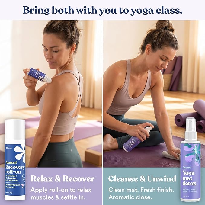 ASUTRA Yoga Mat Cleaner Spray (Energizing Peppermint), 4 fl oz - No Slippery Residue, Organic Essential Oils, Deep-Cleansing for Fitness Gear & Gym Equipment, Microfiber Towel Included