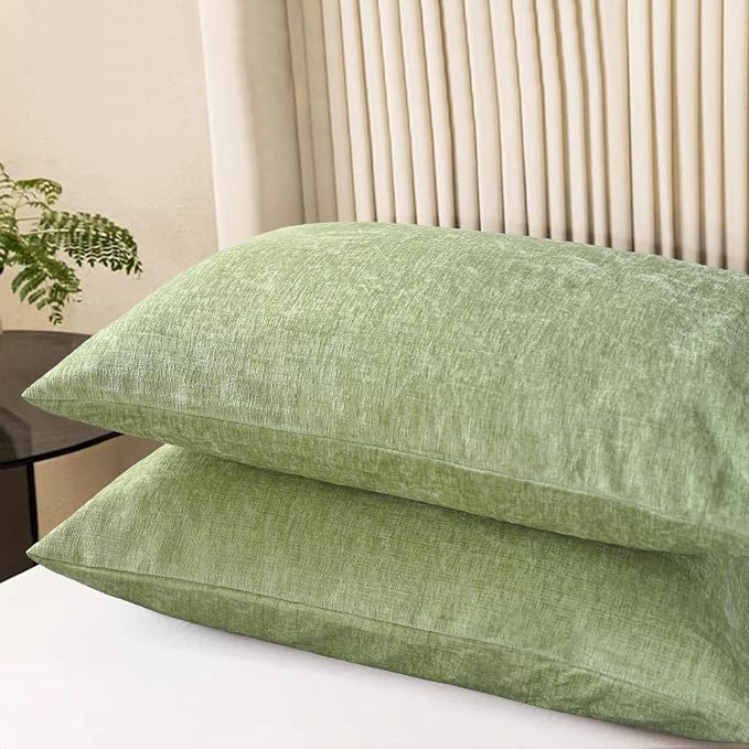 CaliTime Decorative Standard Throw Pillow Covers 26 X 20 Inches Sage Green | Pack of 2, Cozy Chenille Cushion Cases for Sofa Bed Living Room Farmhouse Home